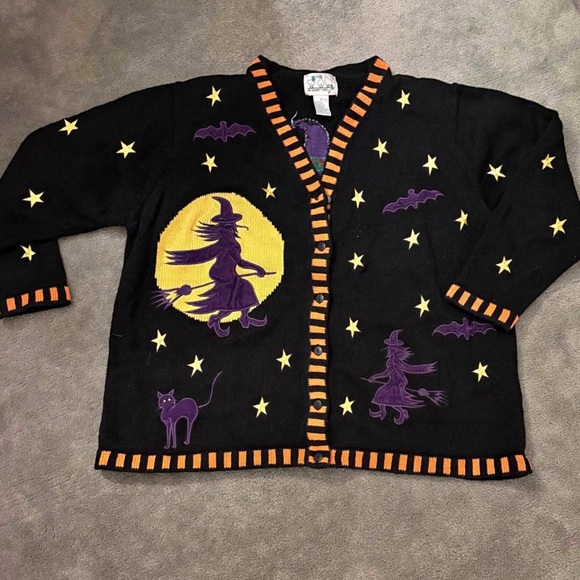 The Quacker Factory Vintage Halloween Witch Knit Sweater...